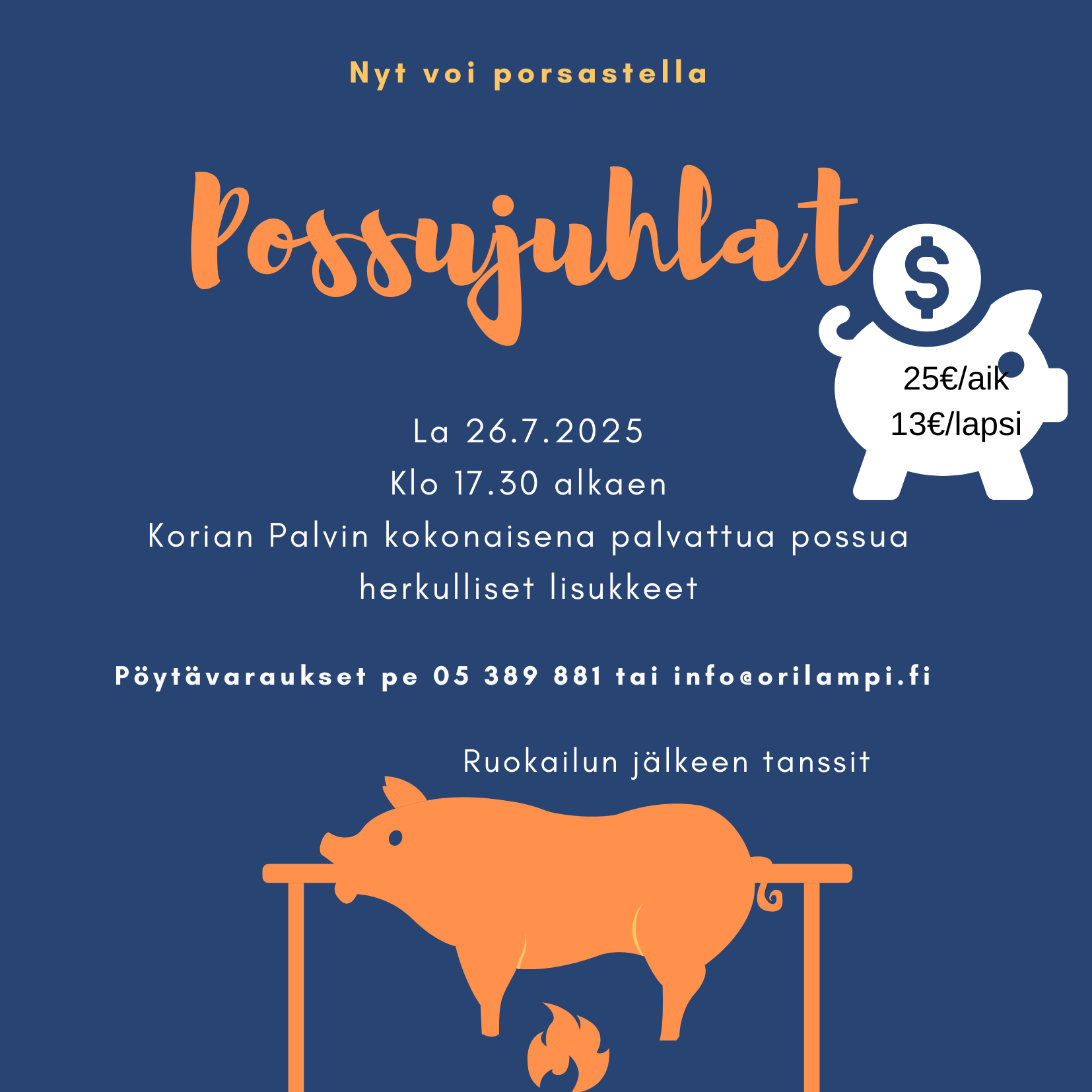 Blue and Orange Icon Pig Roast Invitation